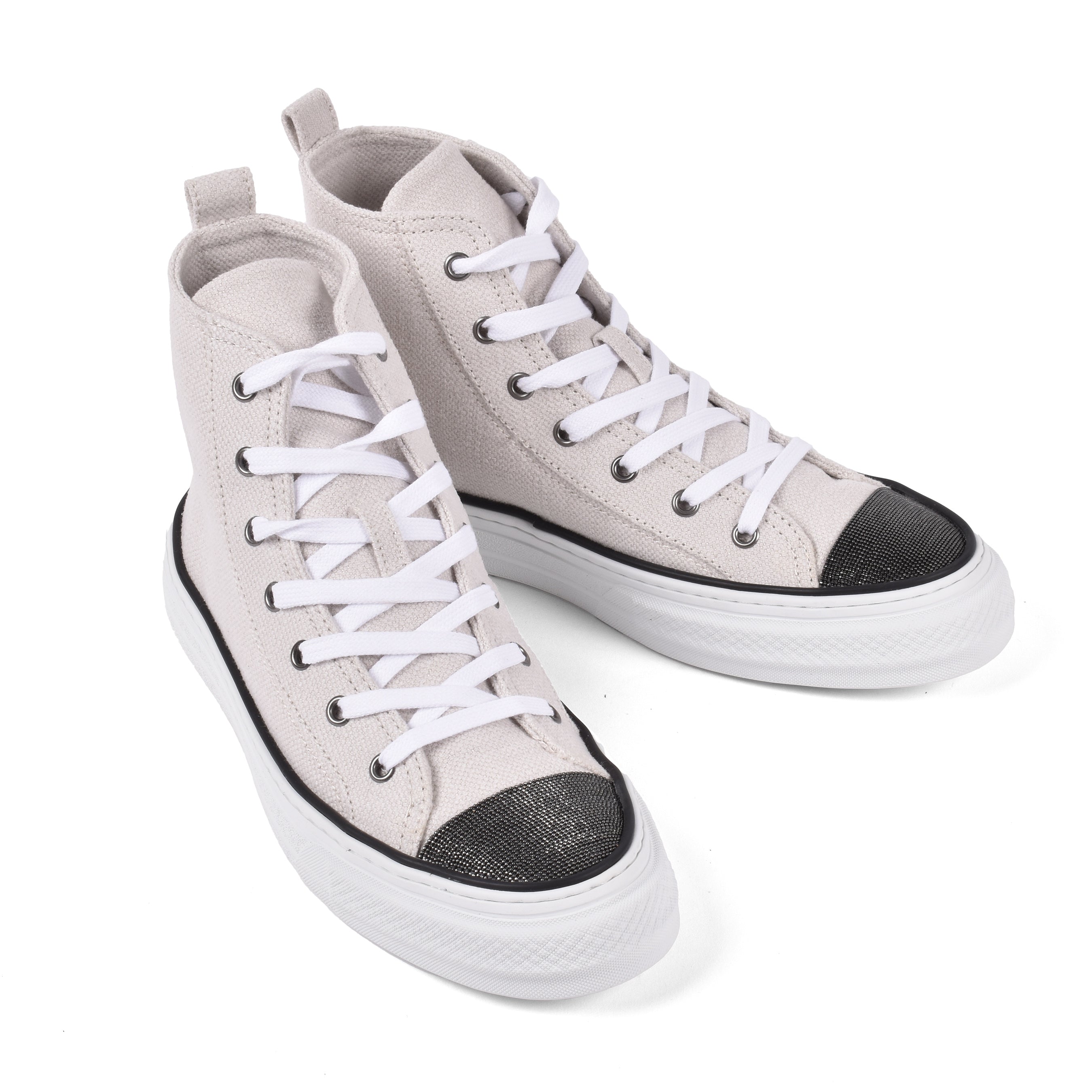 BRUNELLO CUCINELLI WOMEN'S SILVER BIRCH COTTON LINEN HIGH TOP SNEAKERS