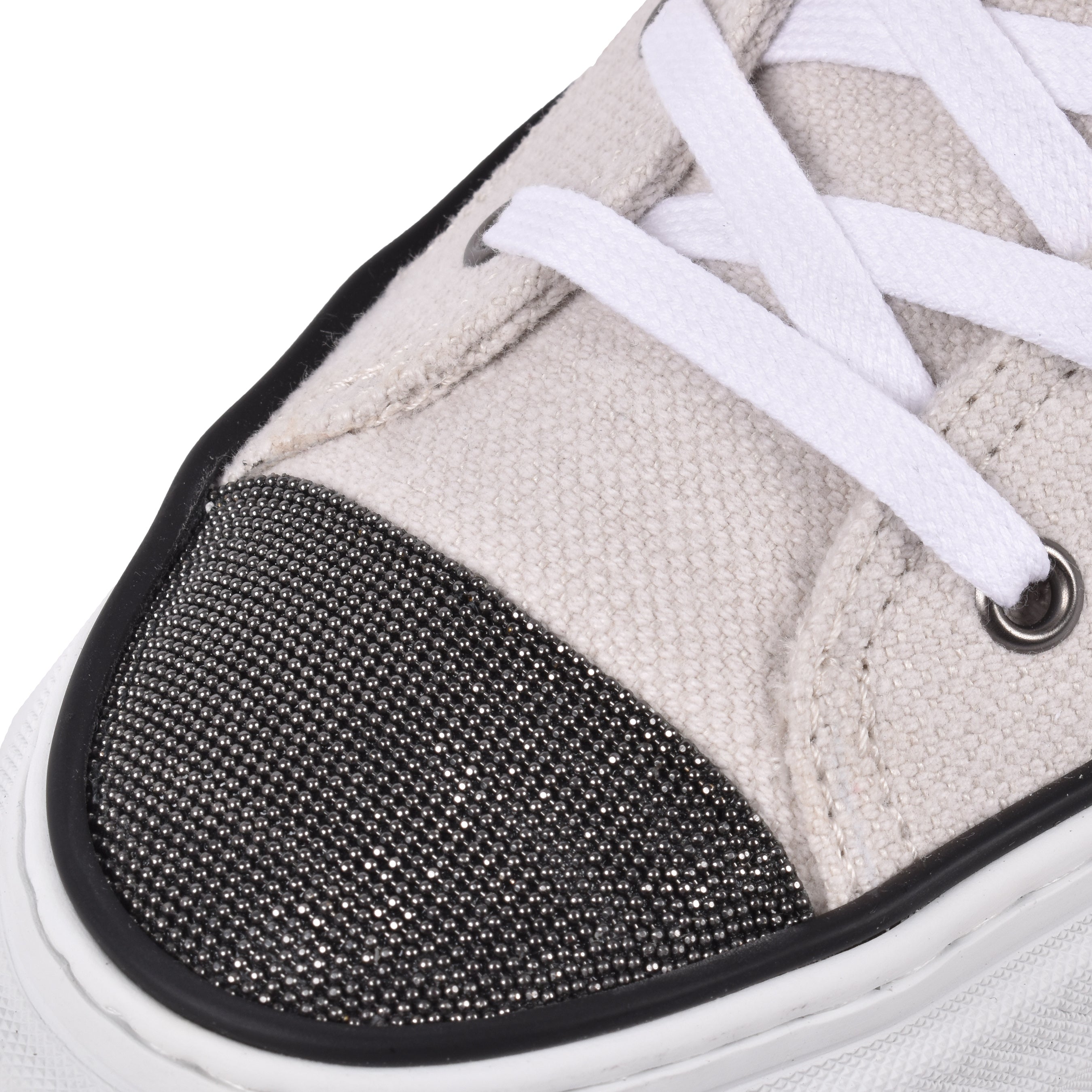 BRUNELLO CUCINELLI WOMEN'S SILVER BIRCH COTTON LINEN HIGH TOP SNEAKERS