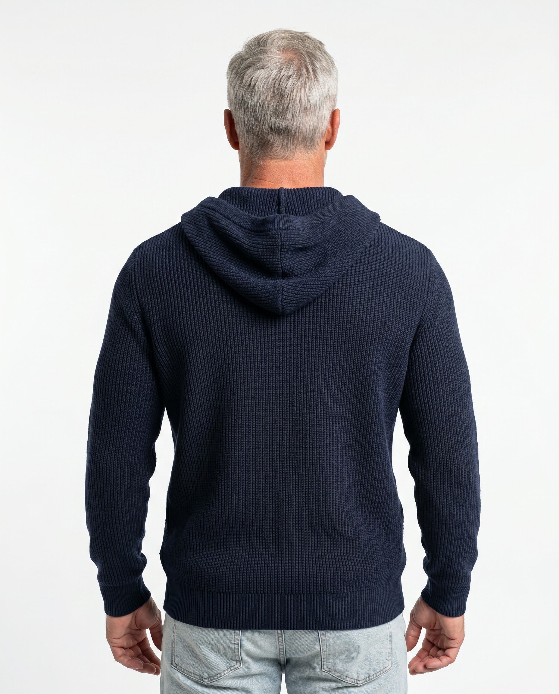 BRUNELLO CUCINELLI MEN'S NAVY KNIT ZIP-UP HOODIE SWEATER
