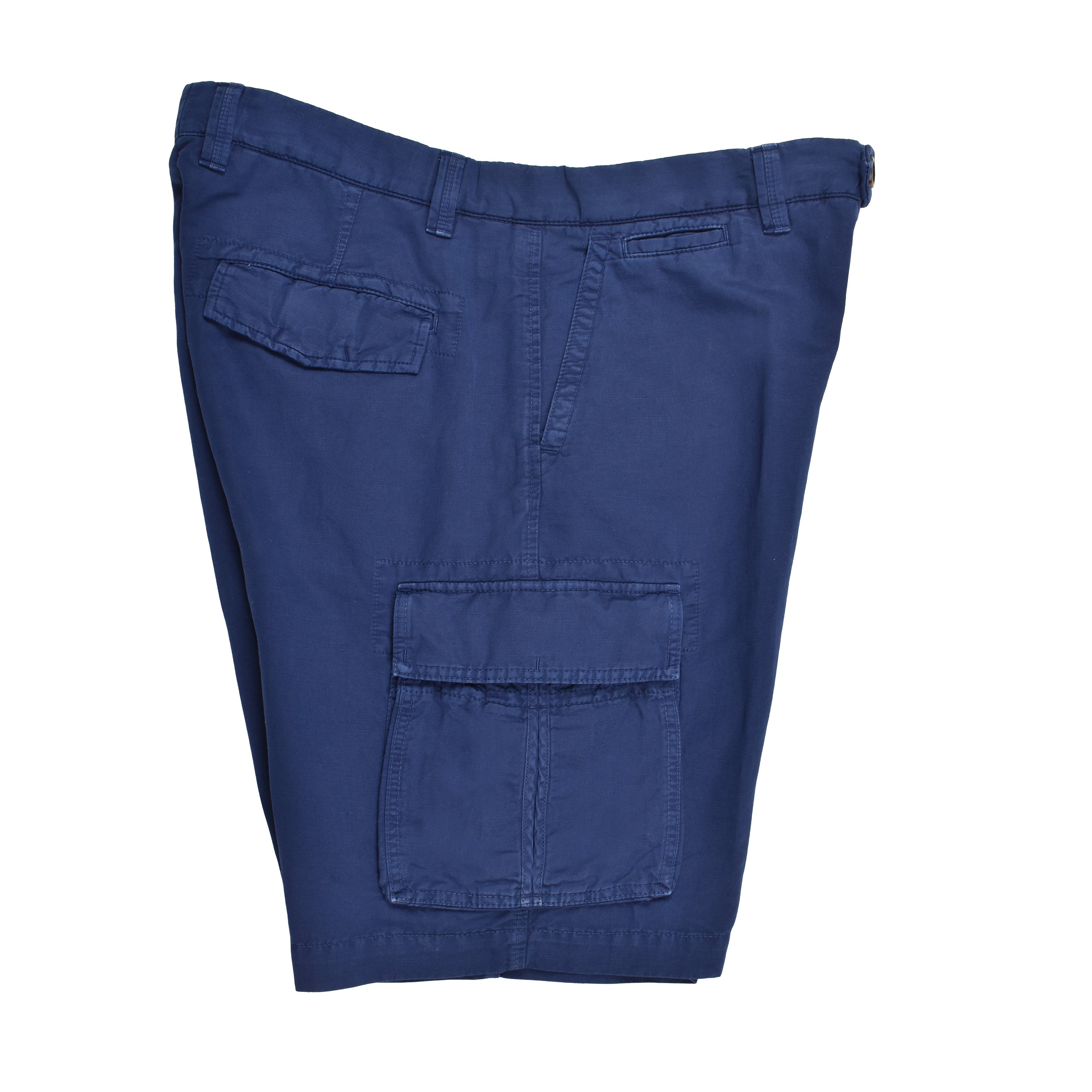 BRUNELLO CUCINELLI MEN'S PRUSSIAN BLUE LINEN BLEND CARGO SHORTS