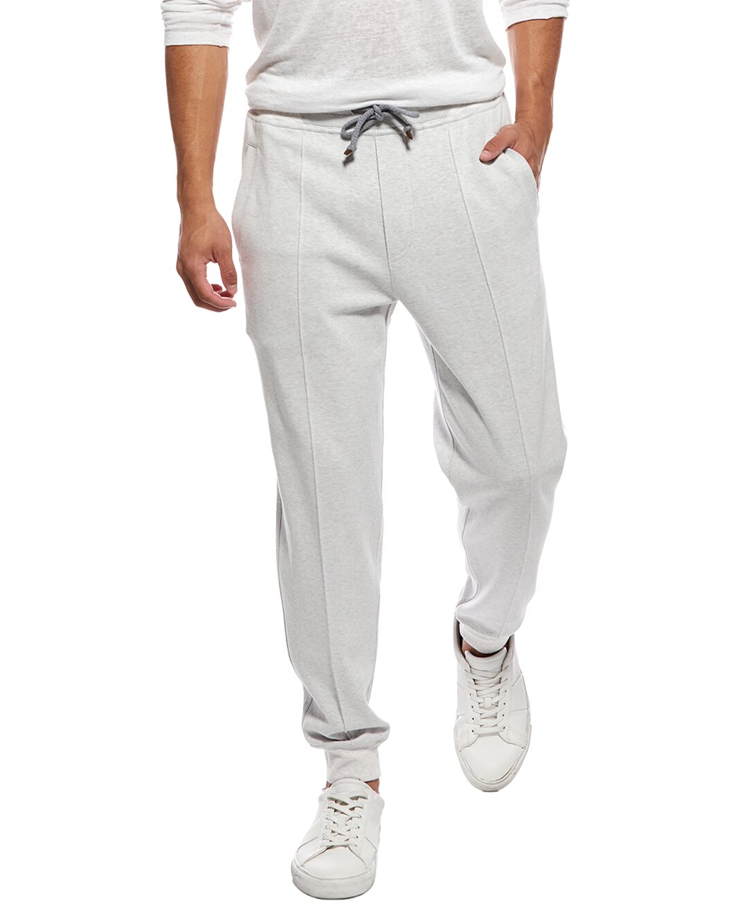 BRUNELLO CUCINELLI MEN'S LIGHT GREY TAILORED JOGGER TROUSERS