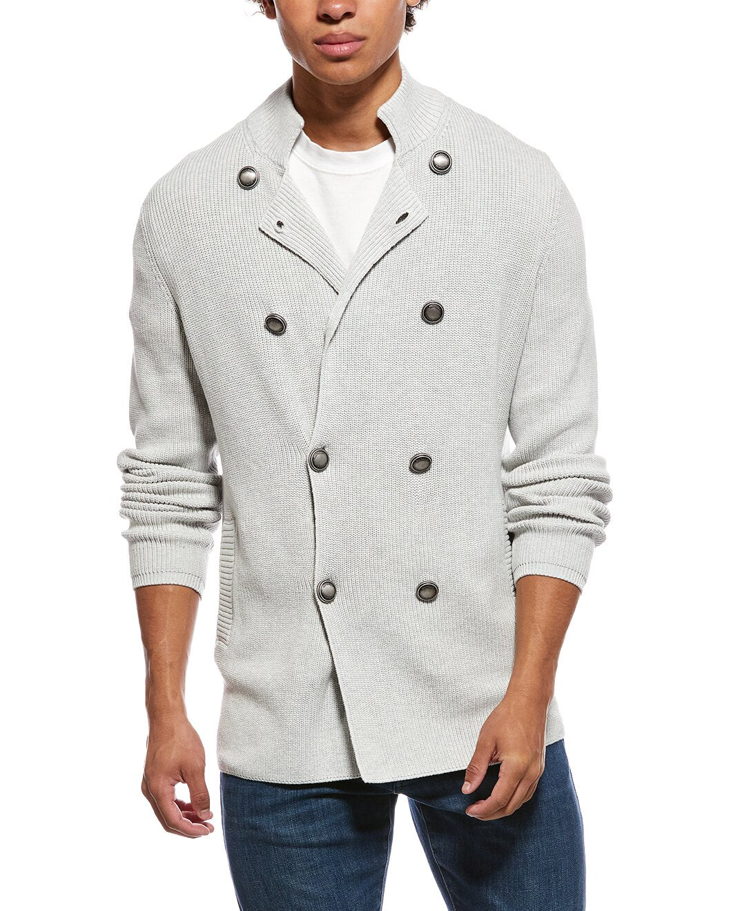 BRUNELLO CUCINELLI MEN'S FOG DOUBLE-BREASTED KNIT SWEATER