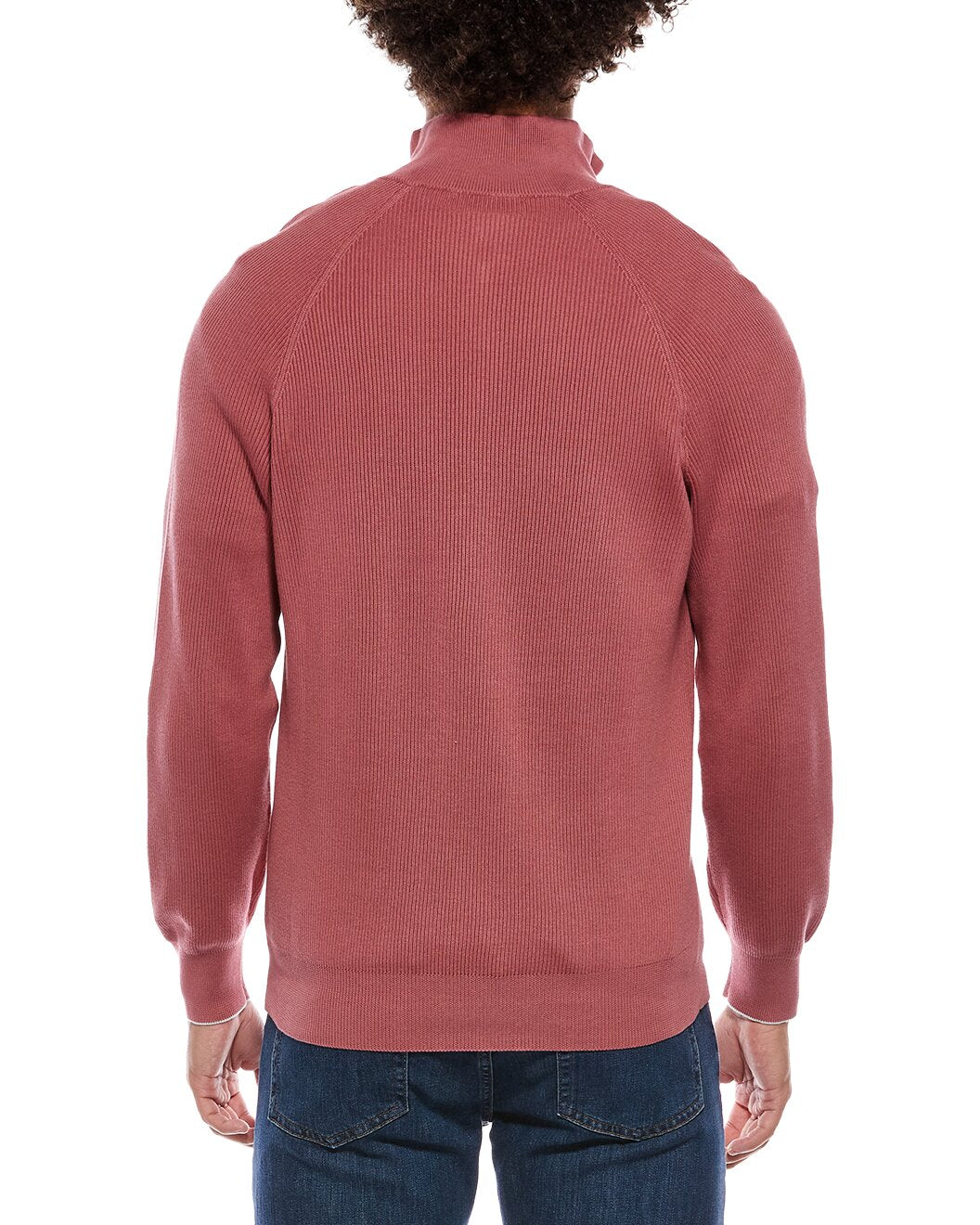 BRUNELLO CUCINELLI MEN'S RASPBERRY HALF-ZIP KNIT SWEATER
