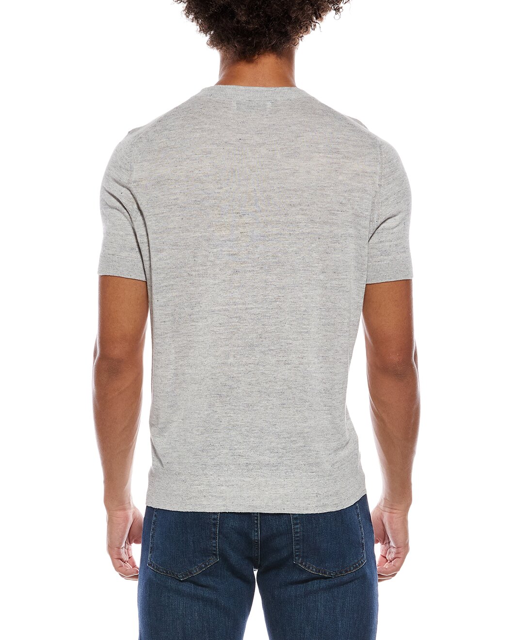 BRUNELLO CUCINELLI MEN'S FOG LINEN BLEND SHORT-SLEEVE SWEATER