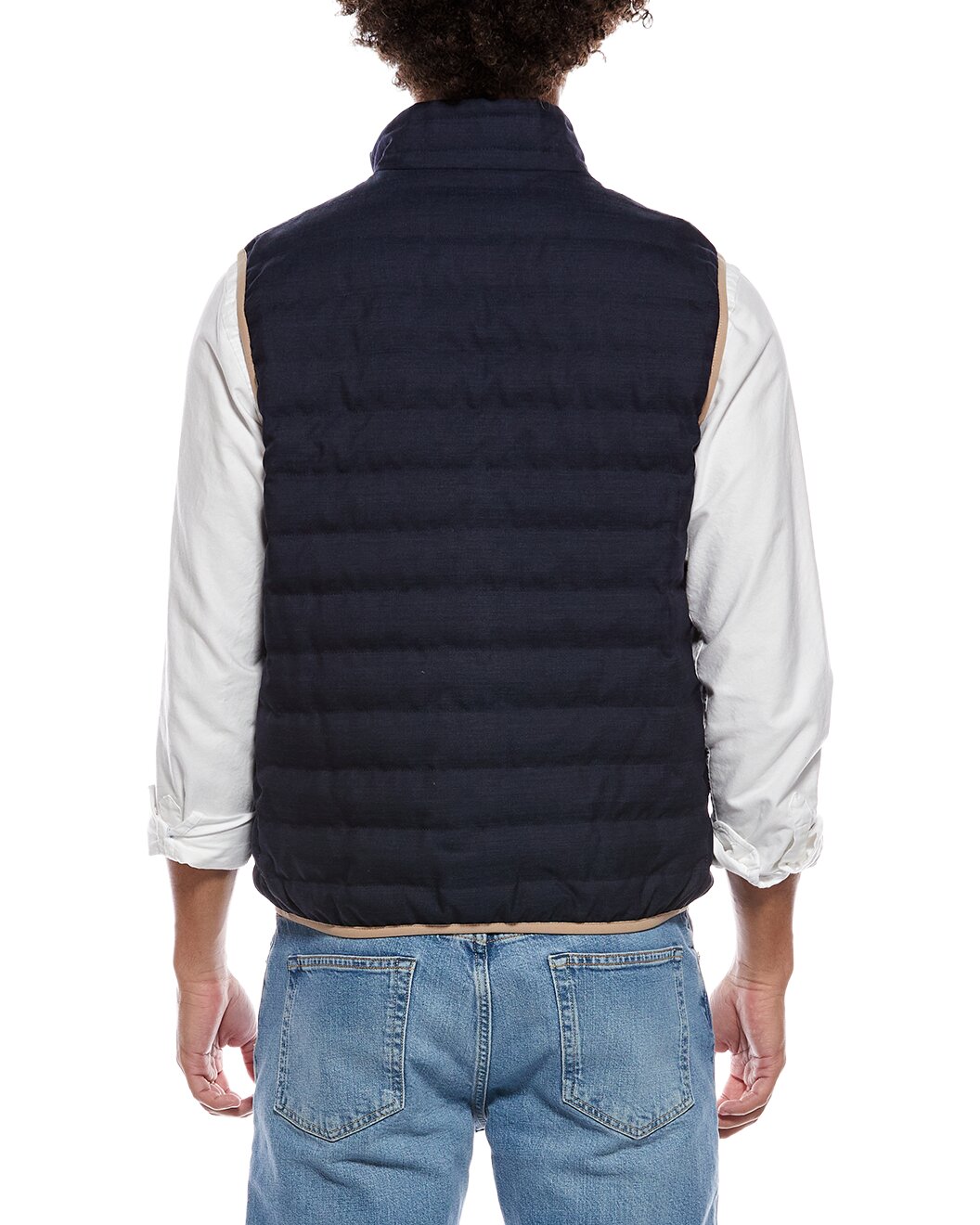 BRUNELLO CUCINELLI MEN'S BLUE WOOL QUILTED VEST