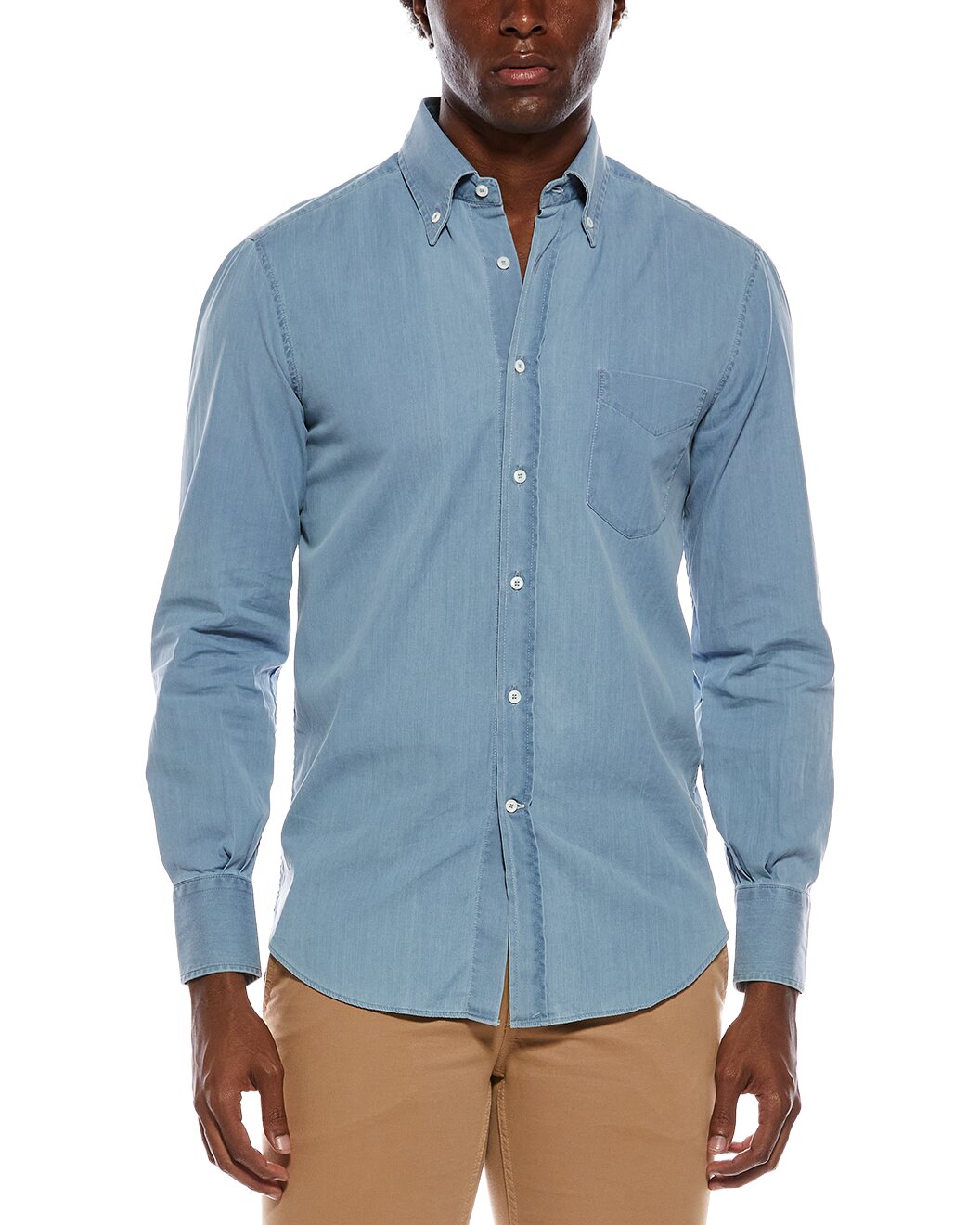 BRUNELLO CUCINELLI MEN'S LIGHT DENIM LONG SLEEVE SHIRT