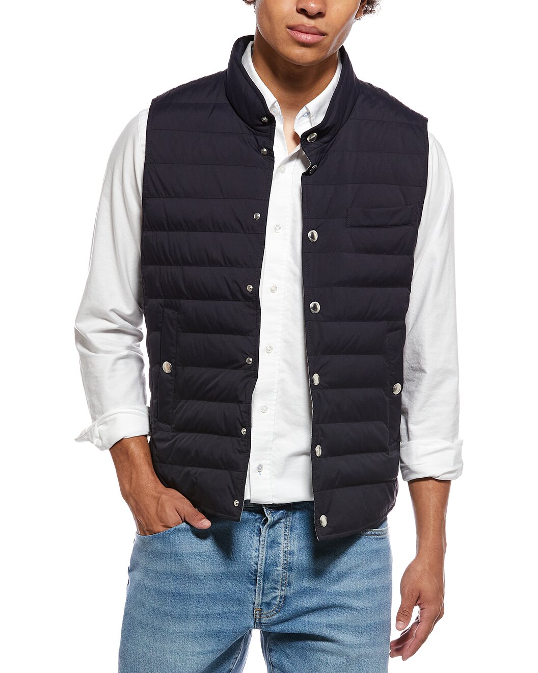 BRUNELLO CUCINELLI MEN'S INK QUILTED VEST