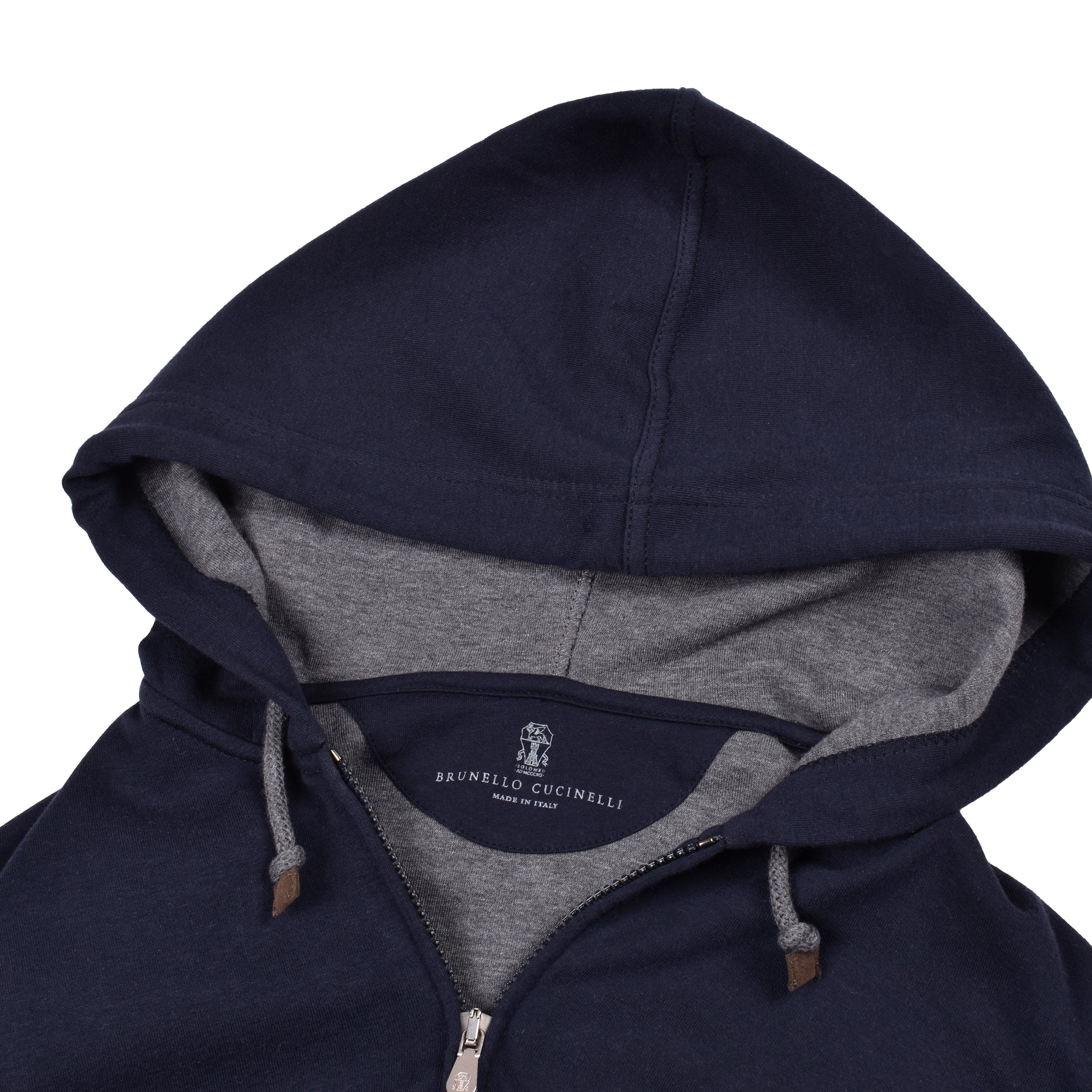 BRUNELLO CUCINELLI MEN'S NAVY ZIP-UP HOODED SWEATSHIRT