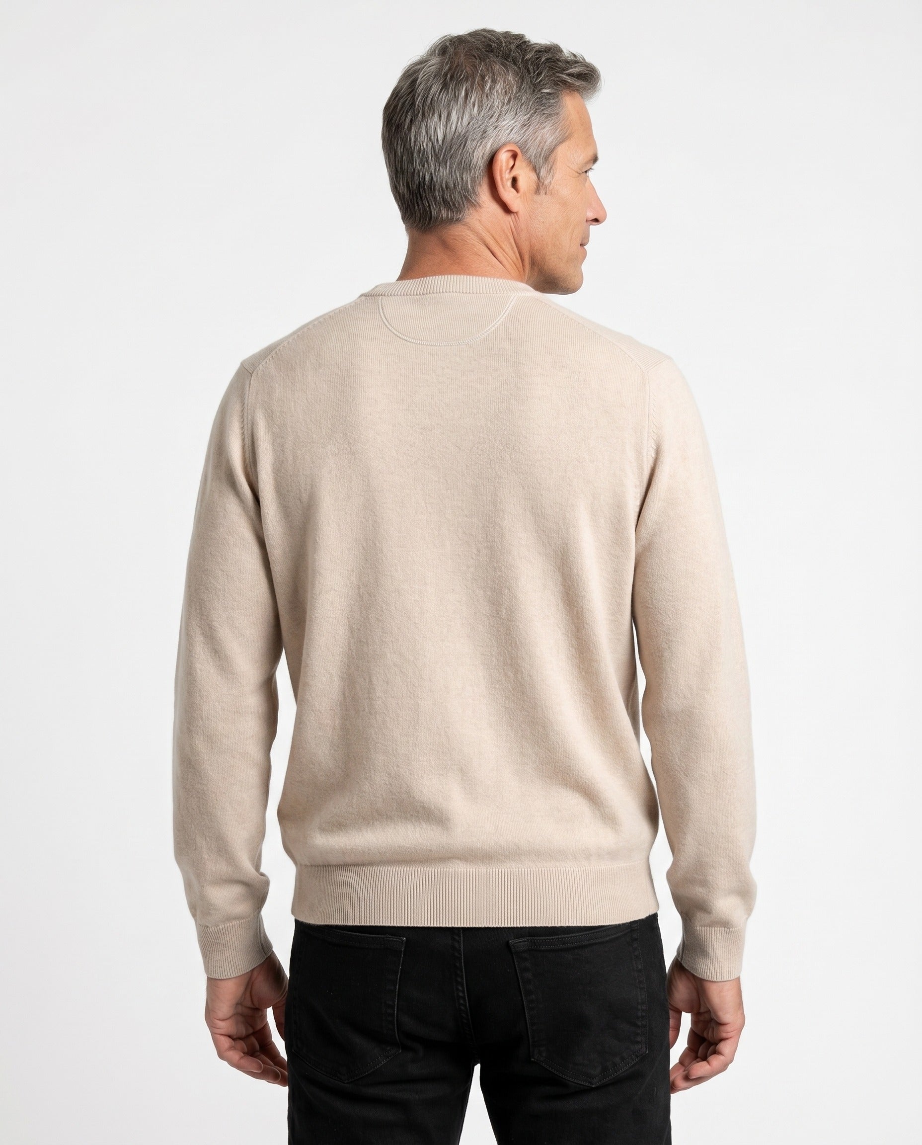 BRUNELLO CUCINELLI MEN'S SAND CASHMERE CREW NECK SWEATER
