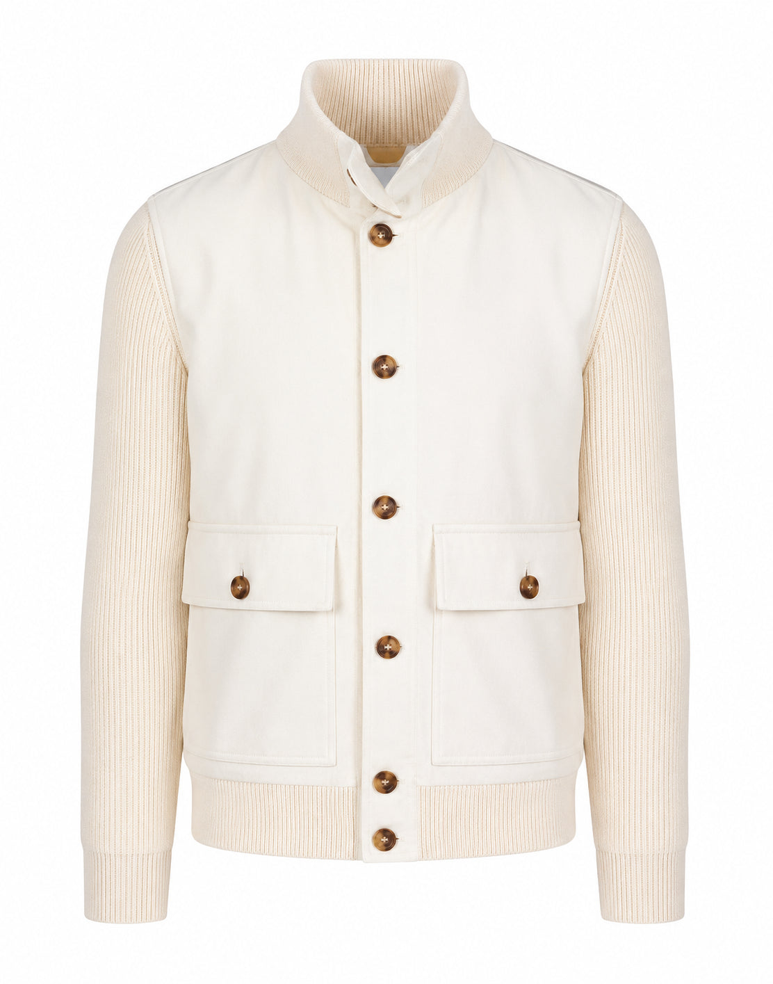 BRUNELLO CUCINELLI MEN'S IVORY KNIT SLEEVE JACKET