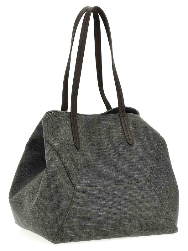 BRUNELLO CUCINELLI WOMEN'S GREY LINEN CANVAS BAG