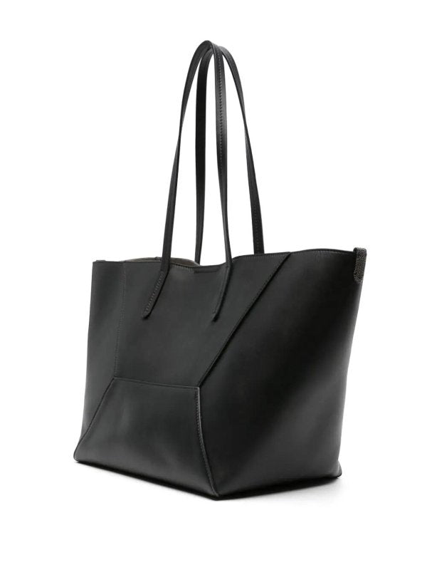 BRUNELLO CUCINELLI WOMEN'S BLACK LEATHER TOTE BAG