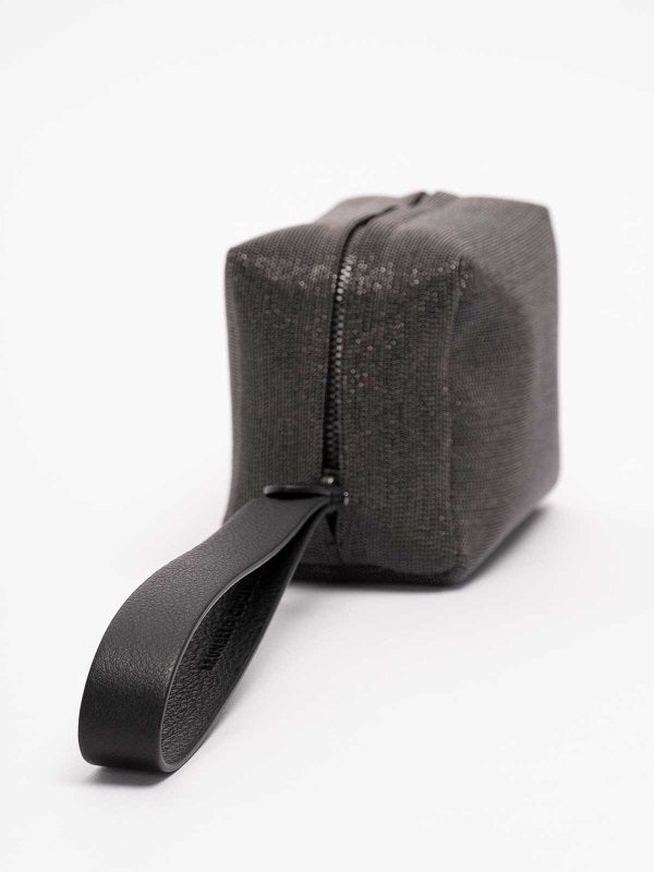 BRUNELLO CUCINELLI WOMEN'S ULTRA BLACK TEXTURED LEATHER POUCH