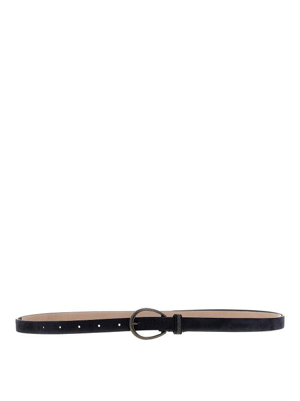 BRUNELLO CUCINELLI WOMEN'S NIGHT SKY LEATHER SLIM BELT OVAL BUCKLE