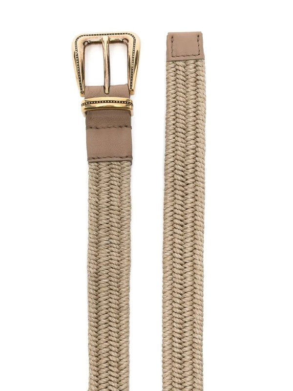 BRUNELLO CUCINELLI WOMEN'S GREGGIO BRAIDED LINEN BELT WITH LEATHER