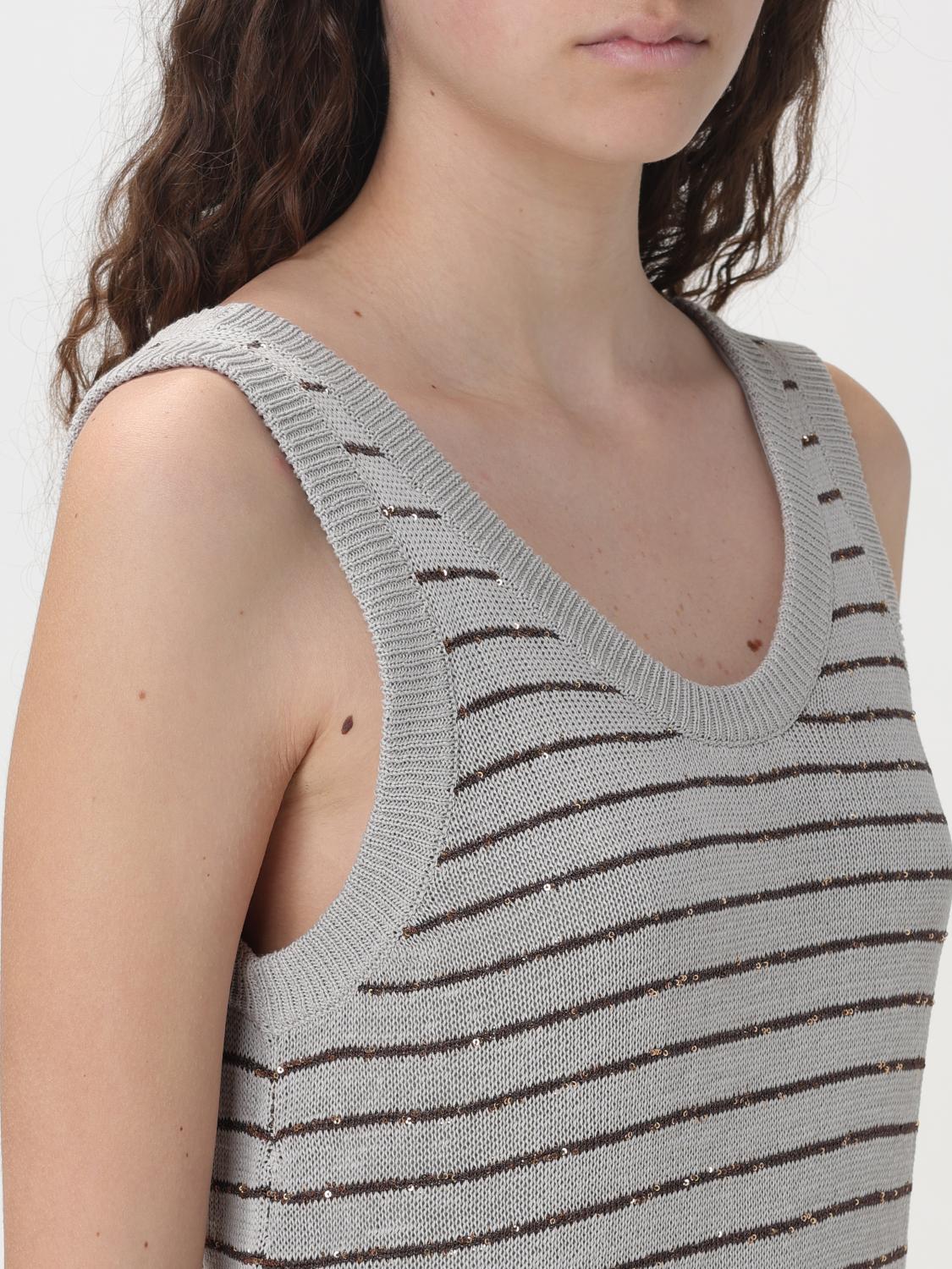 BRUNELLO CUCINELLI WOMEN'S LIGHT GREY STRIPED SLEEVELESS DRESS