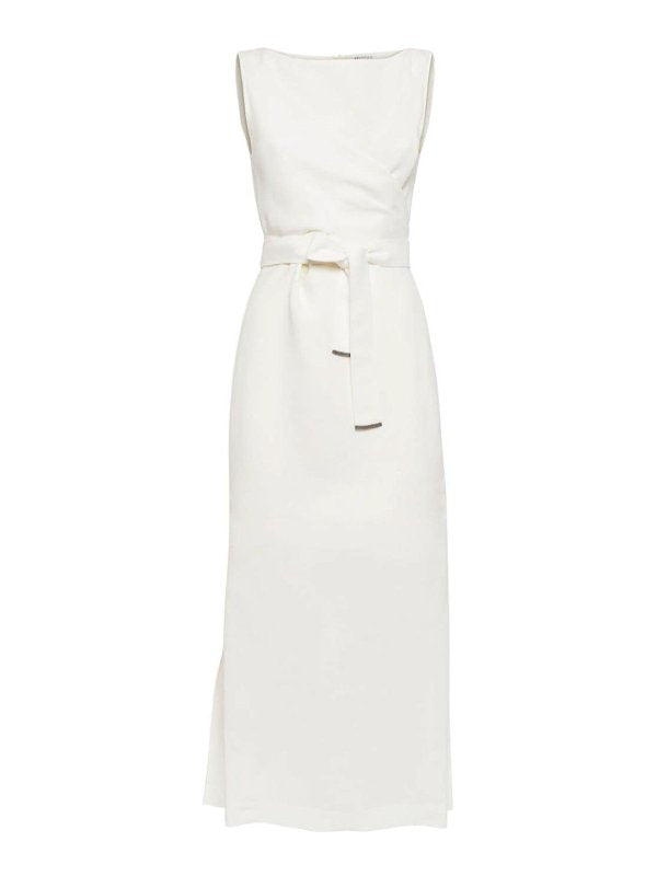 BRUNELLO CUCINELLI WOMEN'S OFF WHITE SLEEVELESS LONG DRESS