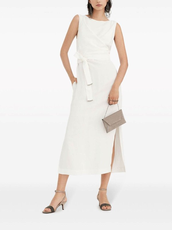 BRUNELLO CUCINELLI WOMEN'S OFF WHITE SLEEVELESS LONG DRESS