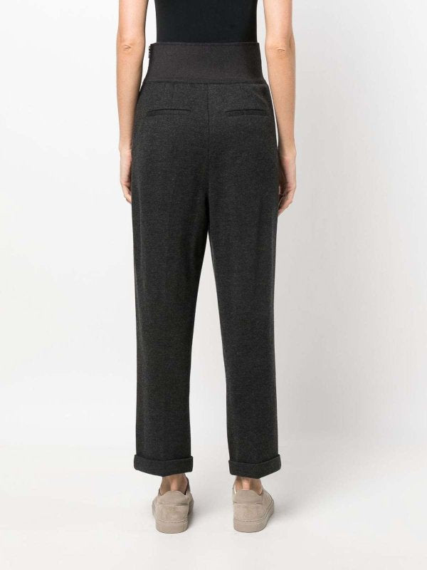 BRUNELLO CUCINELLI WOMEN'S DARK GREY WOOL HIGH WAIST TROUSERS