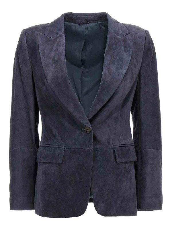 BRUNELLO CUCINELLI WOMEN'S DARK BLUE SUEDE BLAZER
