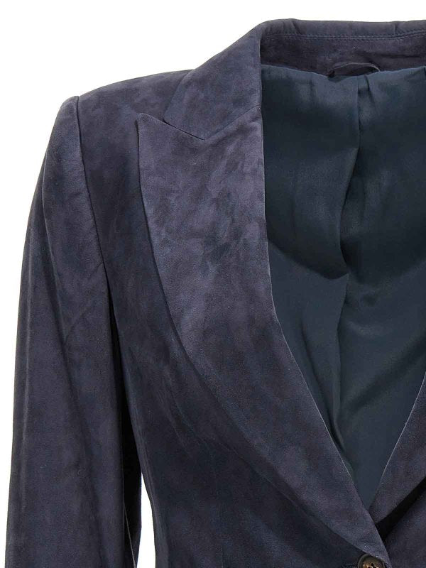 BRUNELLO CUCINELLI WOMEN'S DARK BLUE SUEDE BLAZER