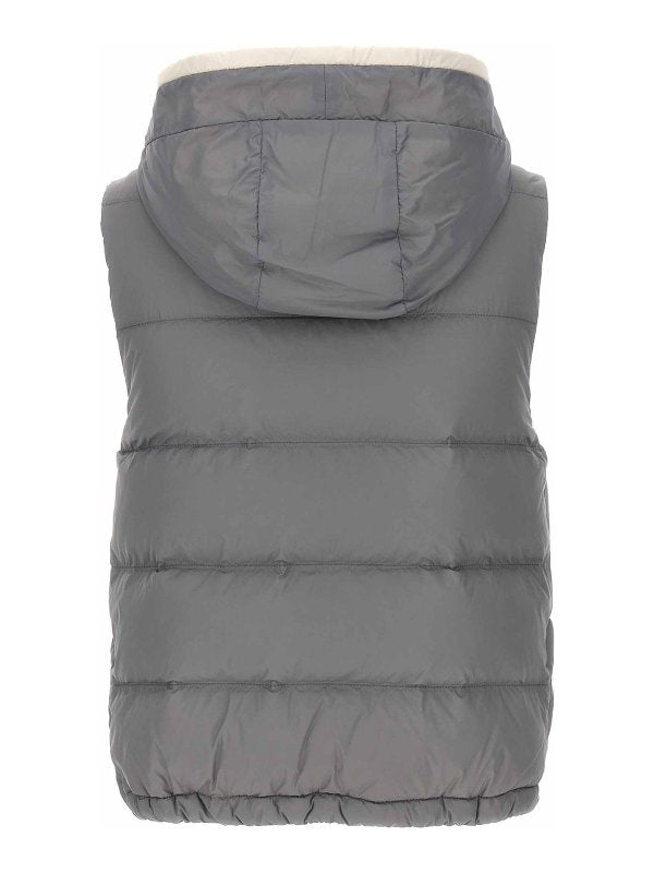 BRUNELLO CUCINELLI WOMEN'S MEDIUM GREY PADDED HOODED VEST