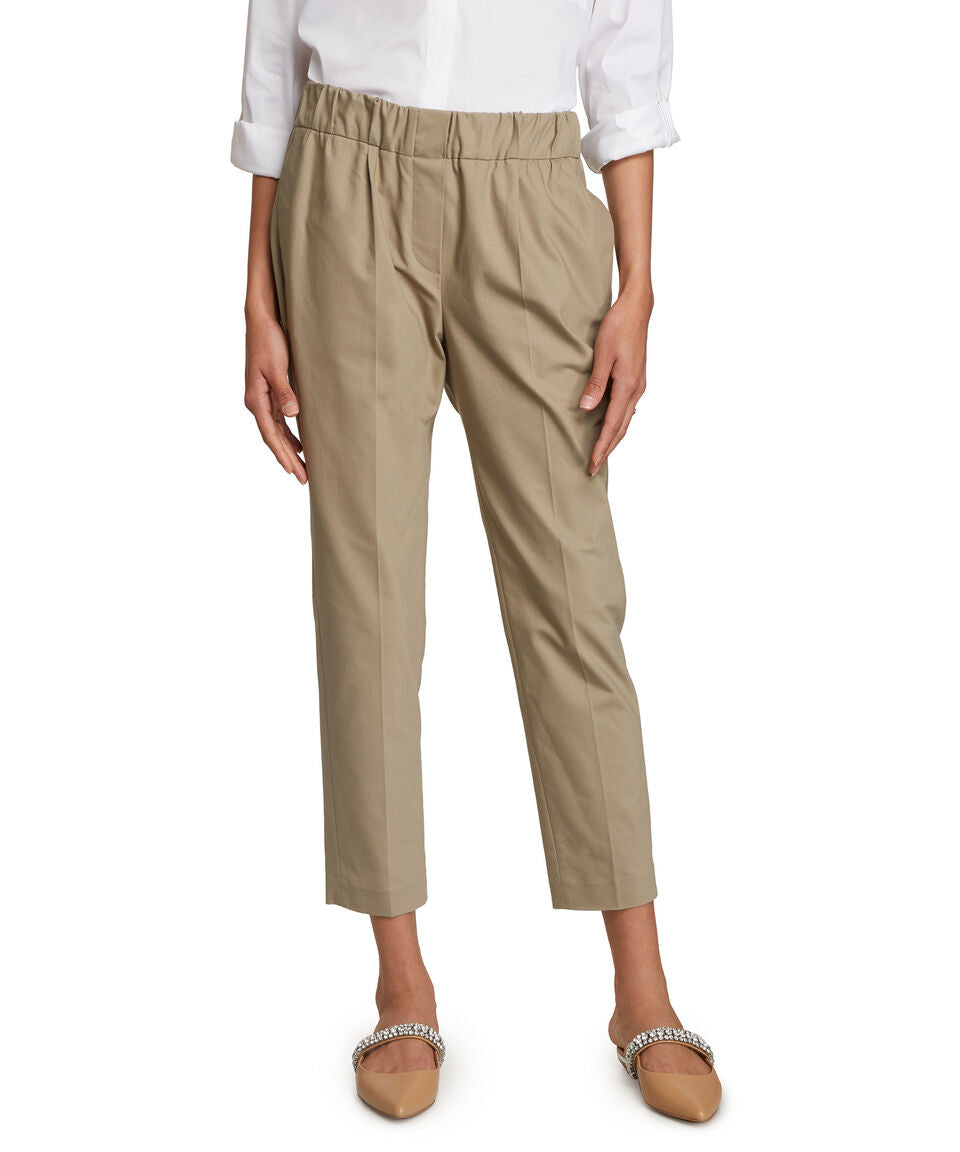 BRUNELLO CUCINELLI WOMEN'S ROCKWEED COTTON TAPERED TROUSERS ELASTIC WAIST