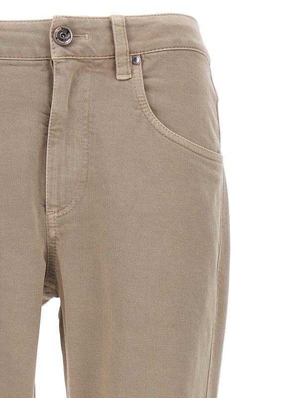 BRUNELLO CUCINELLI WOMEN'S COFFEE CREAM STRAIGHT FIVE POCKET TROUSERS