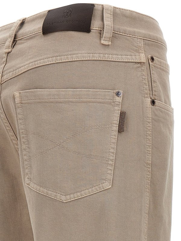 BRUNELLO CUCINELLI WOMEN'S COFFEE CREAM STRAIGHT FIVE POCKET TROUSERS