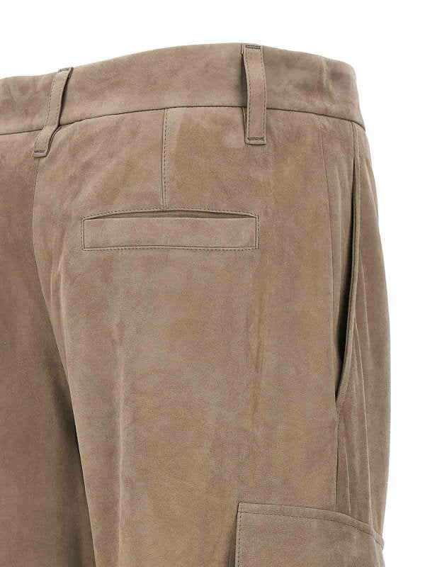 BRUNELLO CUCINELLI WOMEN'S TAUPE LEATHER STRAIGHT LEG TROUSERS