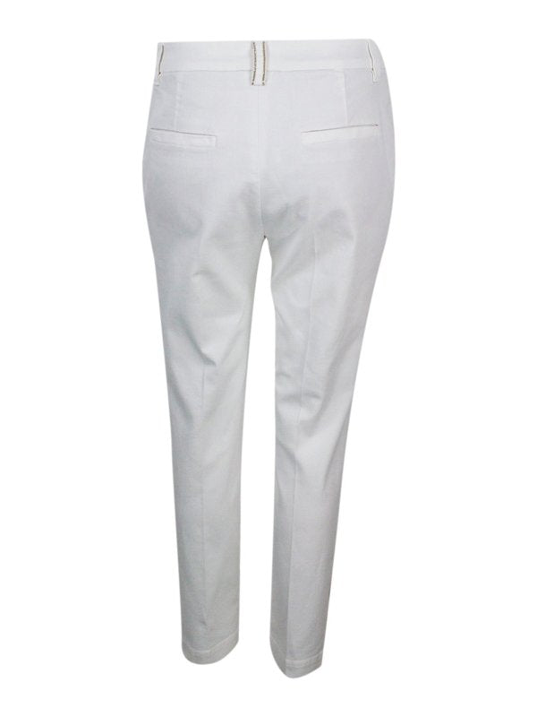 BRUNELLO CUCINELLI WOMEN'S WHITE TAILORED COTTON TROUSERS