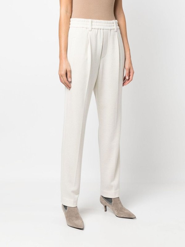 BRUNELLO CUCINELLI WOMEN'S WARM WHITE WOOL BLEND TAPERED TROUSERS