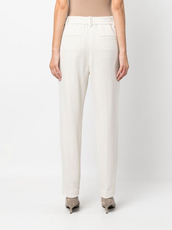 BRUNELLO CUCINELLI WOMEN'S WARM WHITE WOOL BLEND TAPERED TROUSERS