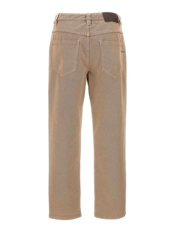 BRUNELLO CUCINELLI WOMEN'S COFFEE CREAM COTTON STRAIGHT TROUSERS