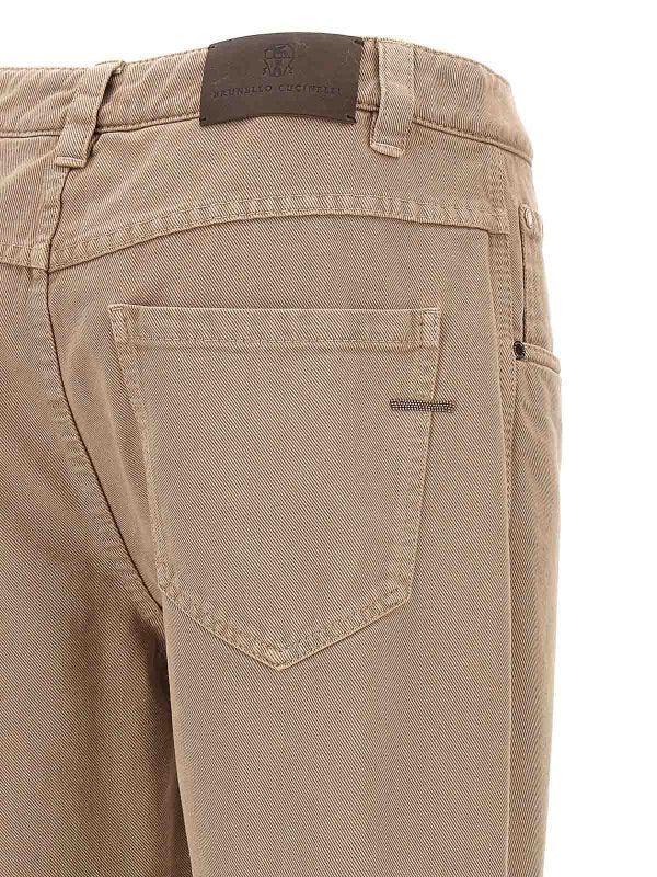 BRUNELLO CUCINELLI WOMEN'S COFFEE CREAM COTTON STRAIGHT TROUSERS