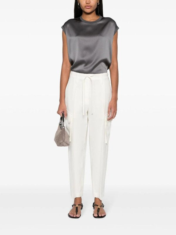 BRUNELLO CUCINELLI WOMEN'S NATURALE WOOL VISCOSE TAPERED TROUSERS
