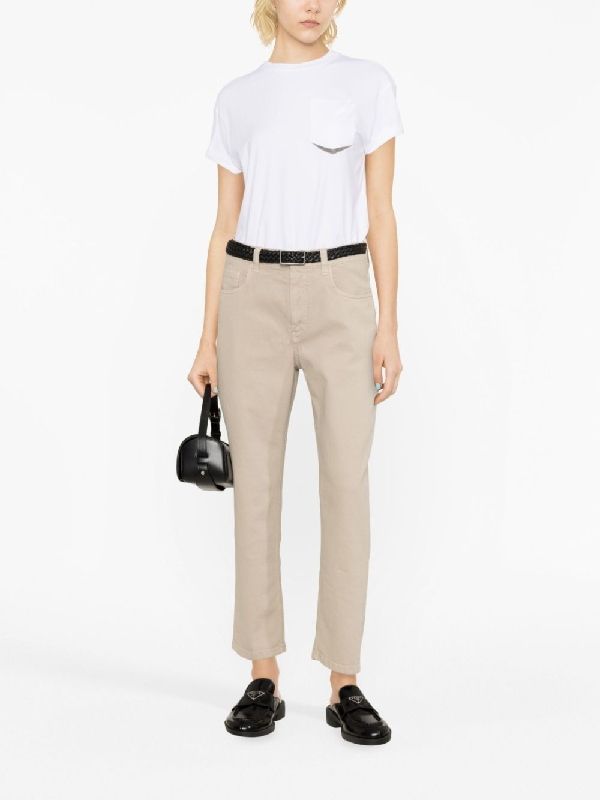 BRUNELLO CUCINELLI WOMEN'S COLD BEIGE COTTON TAPERED TROUSERS