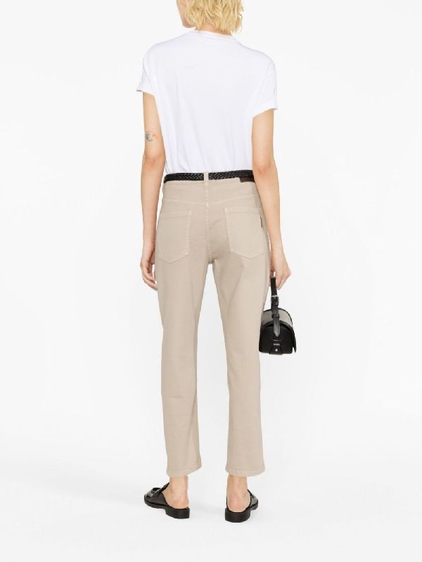 BRUNELLO CUCINELLI WOMEN'S COLD BEIGE COTTON TAPERED TROUSERS