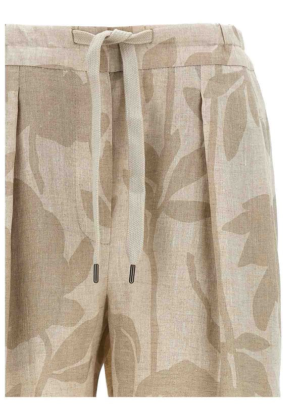 BRUNELLO CUCINELLI WOMEN'S NATURALE LINEN RELAXED FLORAL TROUSERS