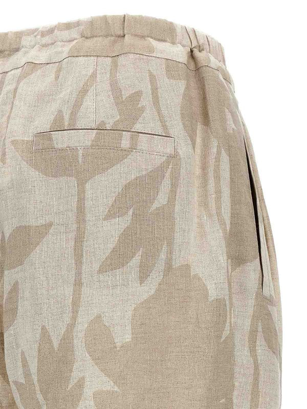 BRUNELLO CUCINELLI WOMEN'S NATURALE LINEN RELAXED FLORAL TROUSERS
