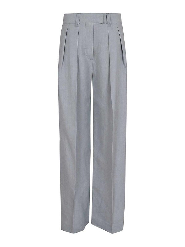 BRUNELLO CUCINELLI WOMEN'S LIGHT BLUE LINEN BLEND TROUSERS