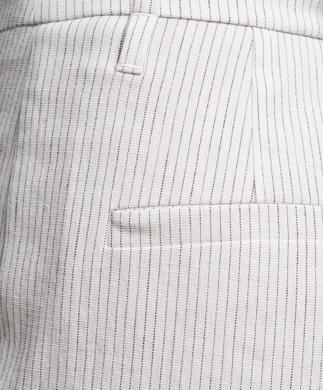 BRUNELLO CUCINELLI WOMEN'S WHITE STRIPED LINEN COTTON TROUSERS