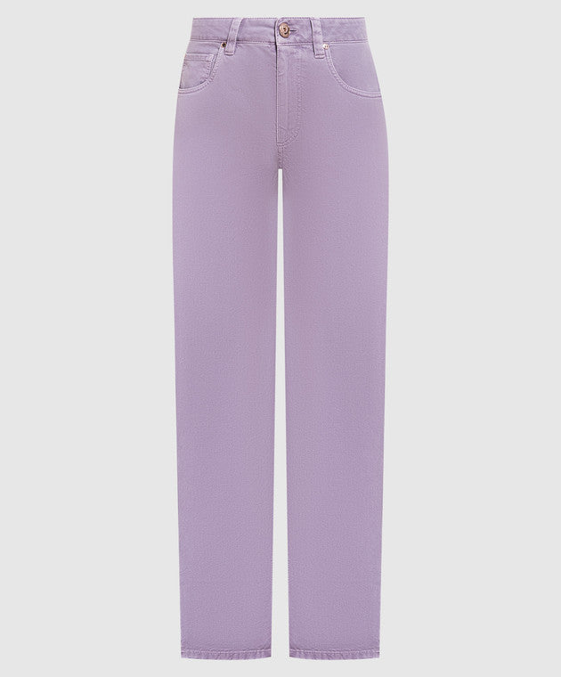 BRUNELLO CUCINELLI WOMEN'S LILAC STRAIGHT LEG COTTON TROUSERS