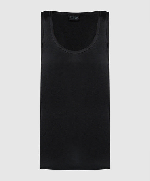 BRUNELLO CUCINELLI WOMEN'S BLACK SILK SLEEVELESS SHIRT