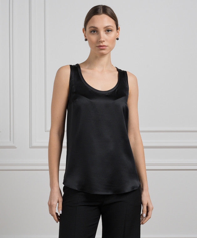 BRUNELLO CUCINELLI WOMEN'S BLACK SILK SLEEVELESS SHIRT