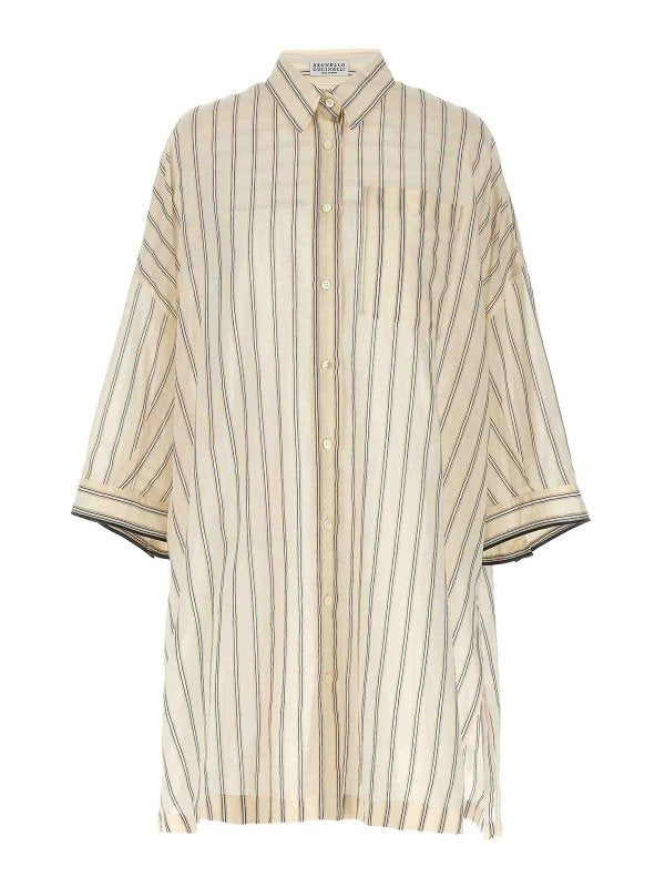 BRUNELLO CUCINELLI WOMEN'S BEIGE SILK BLEND OVERSIZED SHIRT