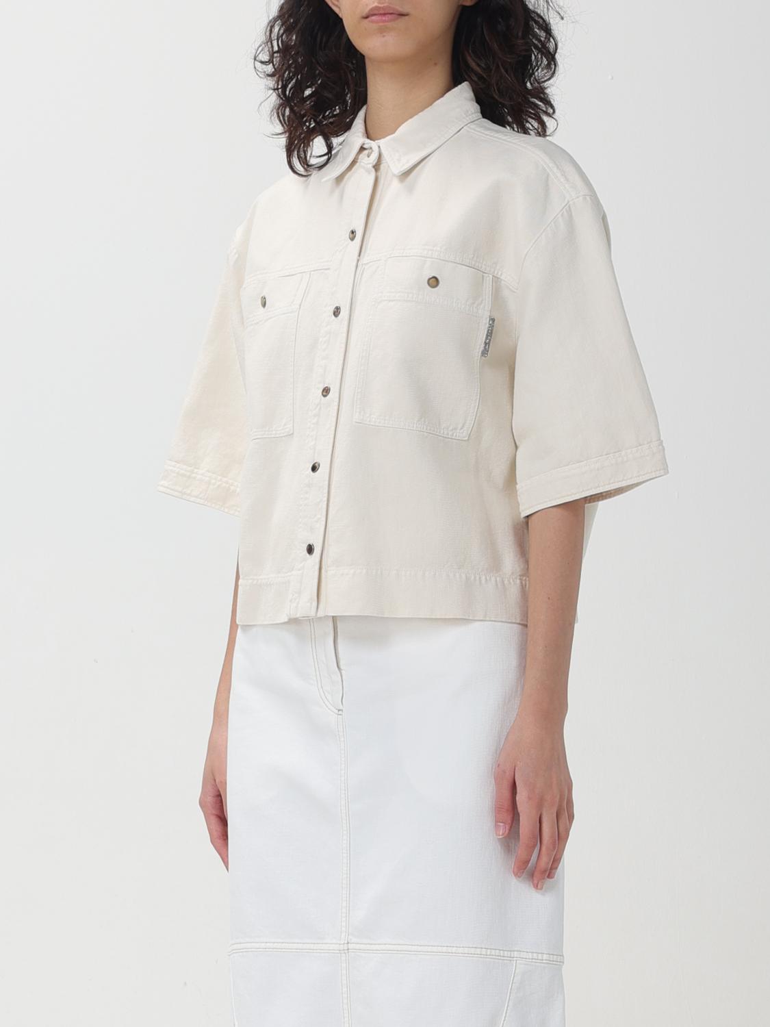 BRUNELLO CUCINELLI WOMEN'S OFF WHITE BOXY COTTON LINEN SHIRT