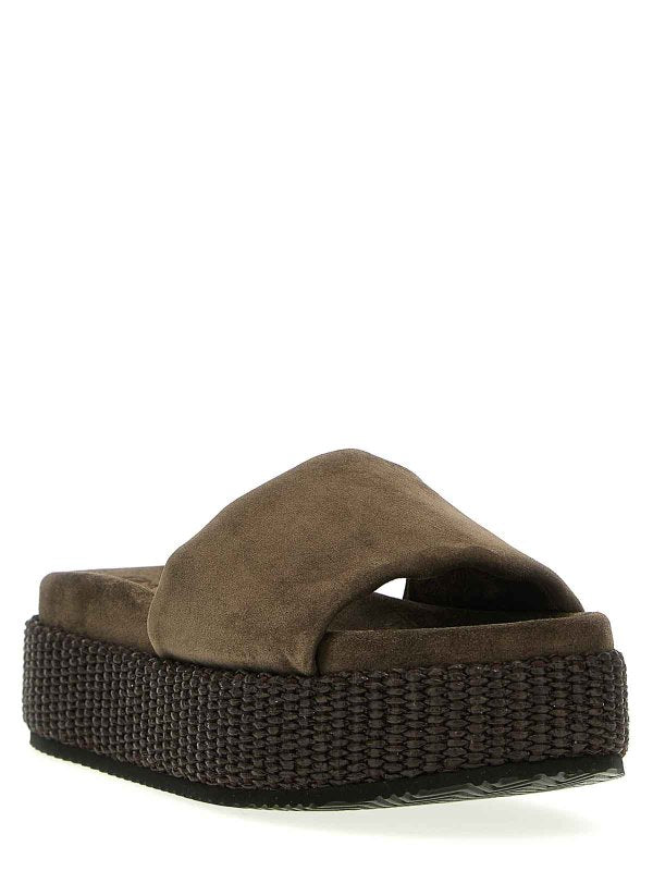 BRUNELLO CUCINELLI WOMEN'S DARK BROWN PLATFORM SLIDE SHOES
