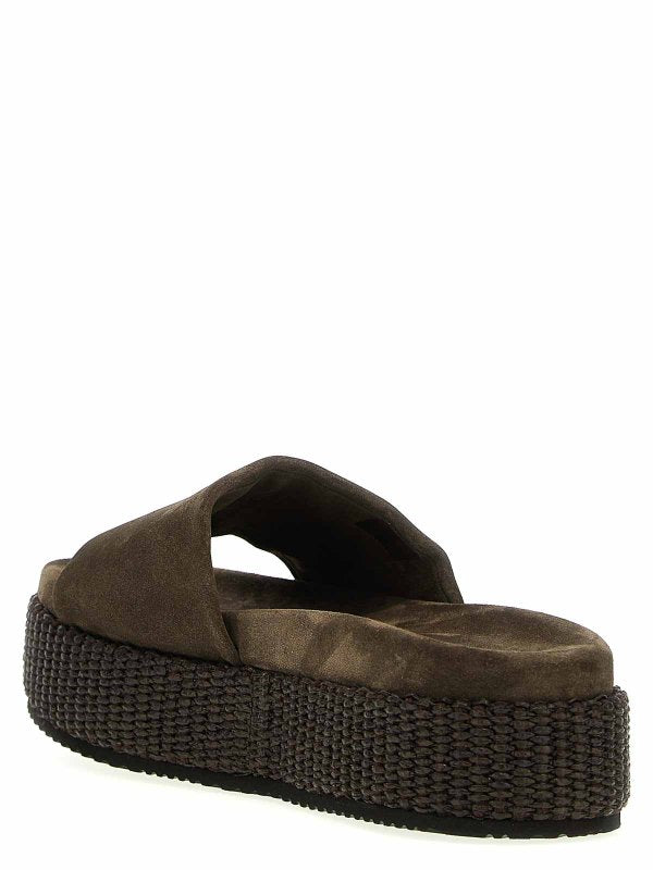 BRUNELLO CUCINELLI WOMEN'S DARK BROWN PLATFORM SLIDE SHOES