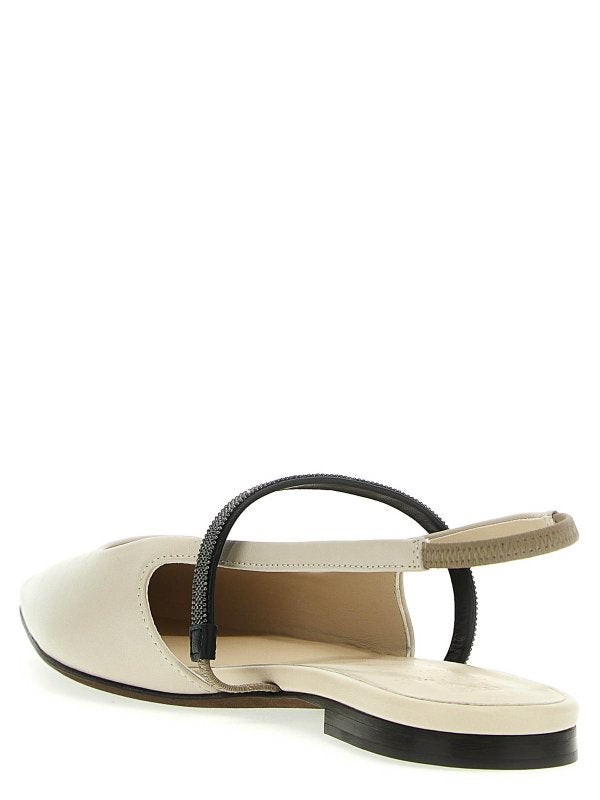 BRUNELLO CUCINELLI WOMEN'S RUGIADA LEATHER POINTED SLINGBACK FLATS
